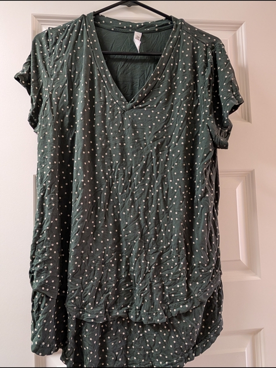 Latched Mama Tops - Latched Mama Dark Green V-Neck Polka Dot Blouse